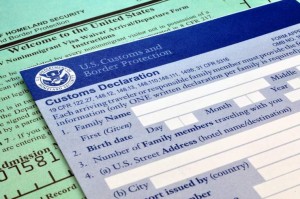 Customs forms at border point of entry (USA)
